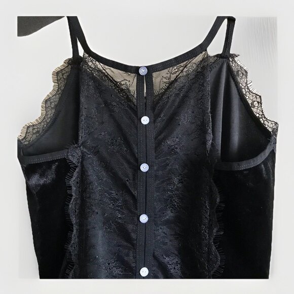 Vintage Black Lace Velvet Top Women’s Medium Whimsigoth‎ Buttons - Picture 3 of 5